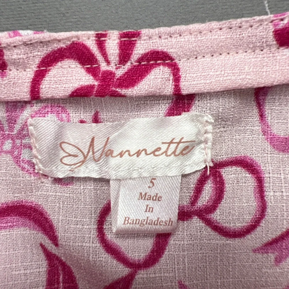 Nannette A Line Dress Girls 5 Pink All Over Bow Print Ruffle Shoulder Straps
